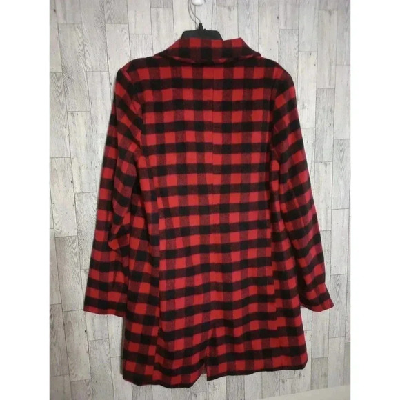 Love Tree Trench Jacket Buffalo Check Plaid One Button Mid Length Size Large - Picture 3 of 6